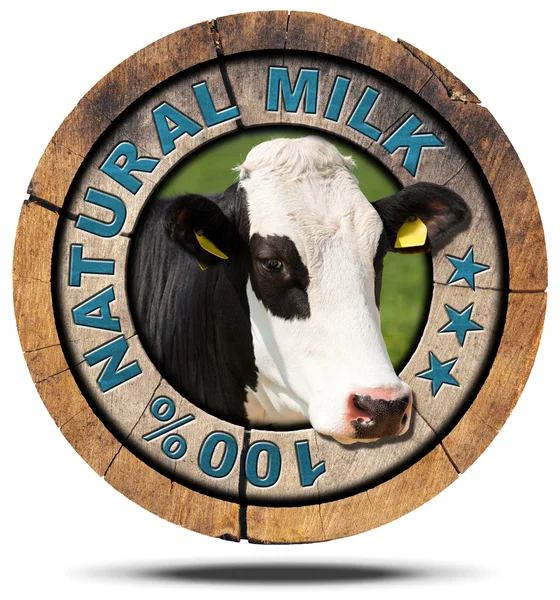 100 Percent Natural Milk- Wooden Icon — Stock Photo, Image