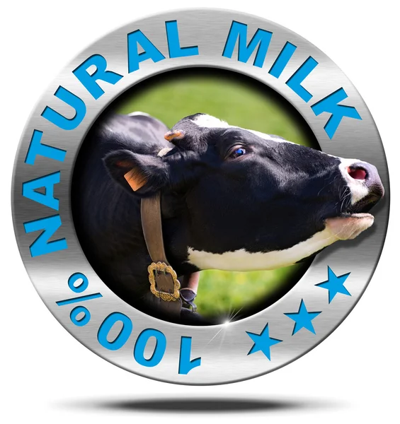 100% leche natural - Icono de metal —  Fotos de Stock