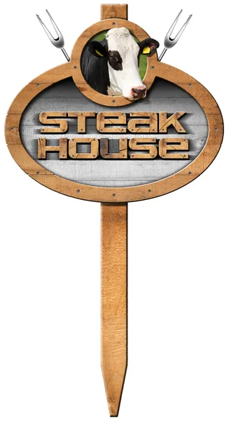 Steak House - segno di legno con Palo — Foto Stock