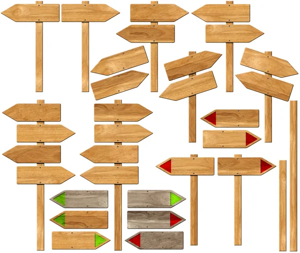 Conjunto de letreros de madera direccionales con poste — Foto de Stock