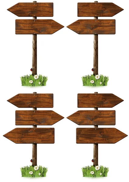 Set di segni direzionali in legno con palo — Foto Stock