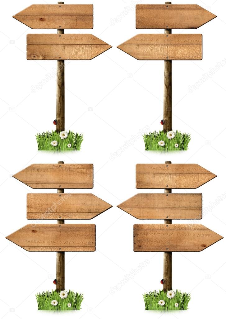 Set of Directional Wooden Signs with Pole