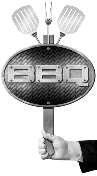 Bbq Sign with Hand of Chef — Stockfoto