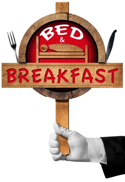 Bed and Breakfast - Sign with Hand of a Concierge — Stock Photo, Image