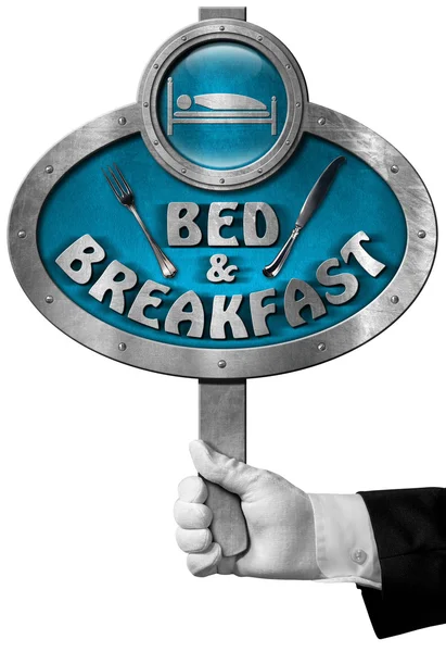 Bed and breakfast - Schild mit der Hand eines Concierge — Stockfoto