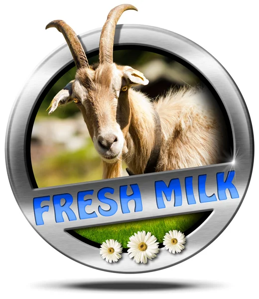Färsk mjölk - metall ikon med geten — Stockfoto