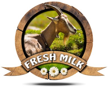 Taze süt - keçi ile ahşap simgesi