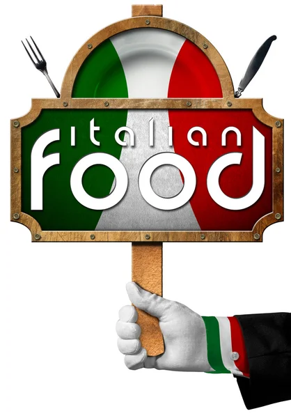 意大利食品-标志与厨师的手 — 图库照片