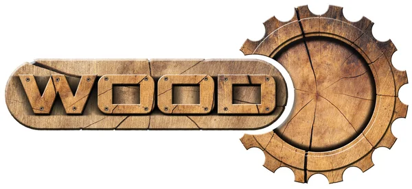 Wood Symbol with Wooden Gear — Zdjęcie stockowe