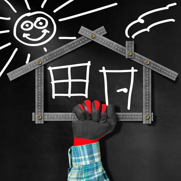 House Project - Metal Meter on Blackboard — Stock Photo, Image