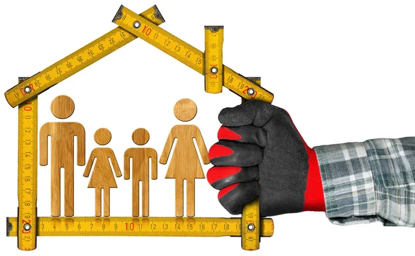 Hausprojekt - Holzmeter mit Familie — Stockfoto