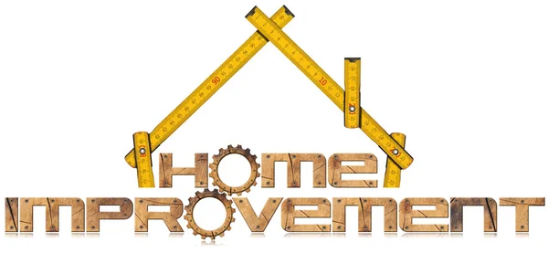 Símbolo de mejora del hogar con engranajes de madera —  Fotos de Stock