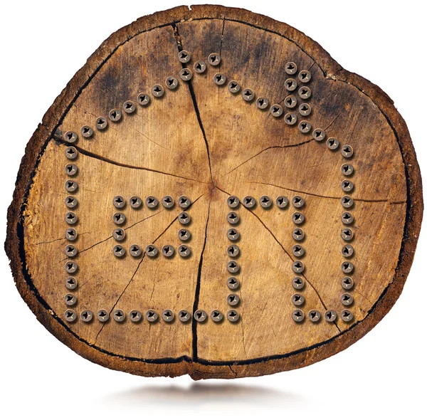 House Symbol - Screws on Tree Trunk — Stock Photo, Image