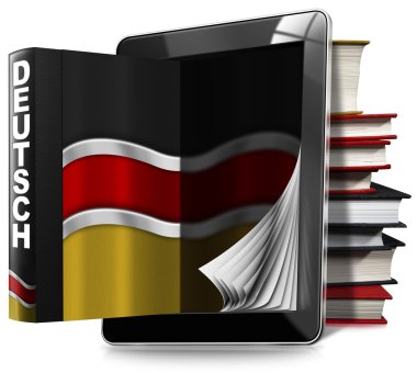 Learn German - Tablet Computer and Books clipart