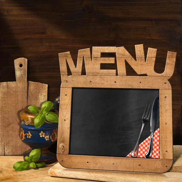 Menu Blackboard na cozinha — Fotografia de Stock