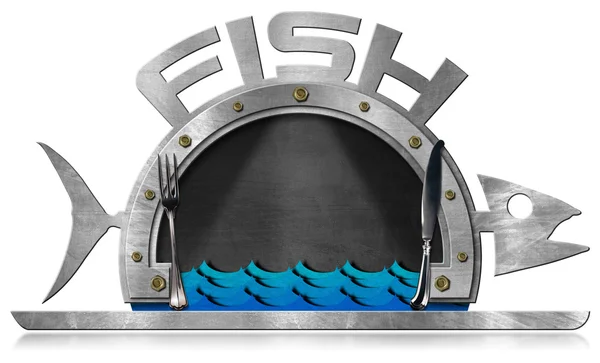 Tablica ryby w kształcie - Menu owoce morza — Zdjęcie stockowe