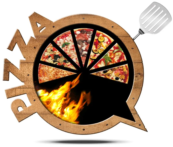 Pizza - Bolla di discorso in legno — Foto Stock