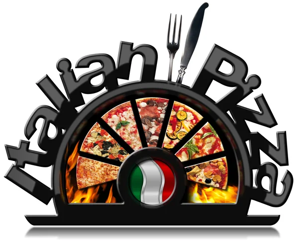 Símbolo preto da pizza italiana com chamas — Fotografia de Stock