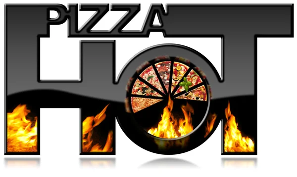 Hot Pizza - Simbolo nero con fiamme — Foto Stock