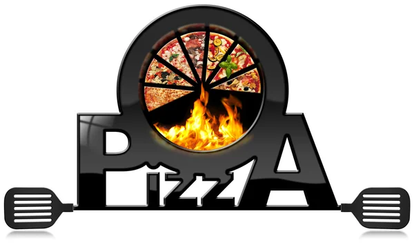Czarny Symbol pizzy z płomieni — Zdjęcie stockowe