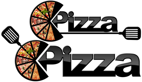 Pizza - Black Symbol with a Slices of Pizza — Stock Photo, Image