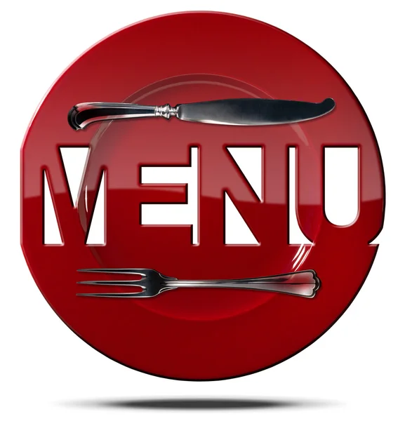 Red Plate Menu - Symbol with Cutlery — Stock Photo, Image