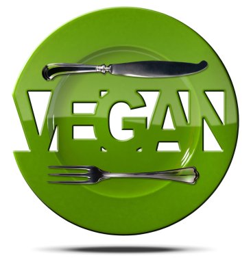 Vegan yeşil plaka - sembolü ile çatal bıçak takımı