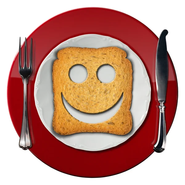 幸せな朝食コンセプト - ラスクを笑顔 — ストック写真