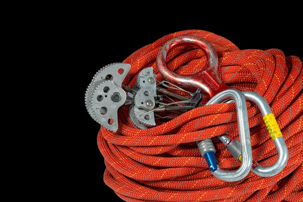 Climbing Equipment on Black Background — Stock Photo, Image