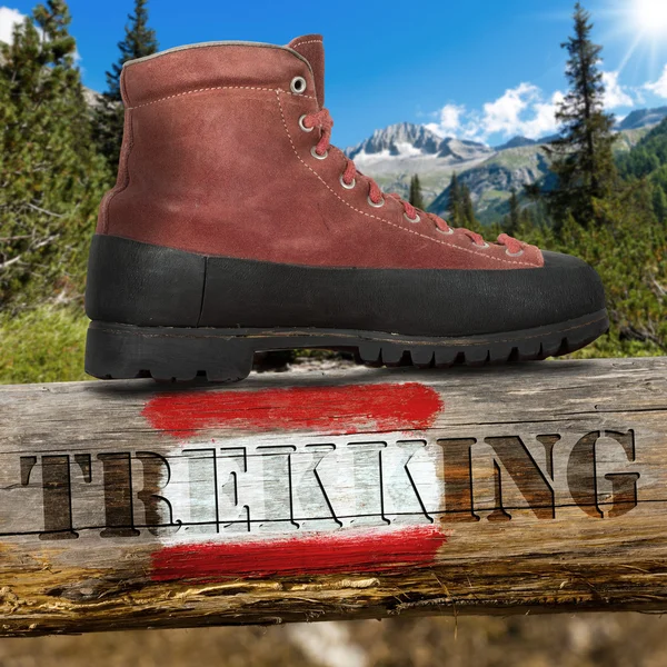 Trekking boot and Trail Sign