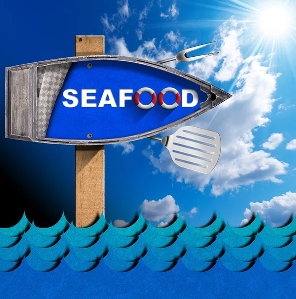 Deniz ürünleri - kutup ile tekne yön işareti — Stok fotoğraf