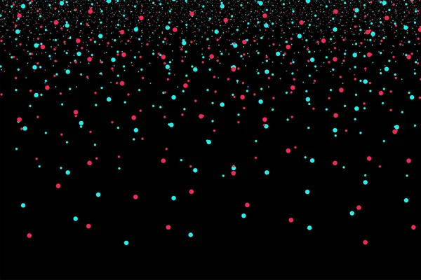 Gekleurde moderne rood blauwe sneeuw op zwarte achtergrond in technologische stijl. Futuristisch digitaal behang. Stream dekking. Social media bloggen achtergrond winter concept vector illustratie — Stockvector