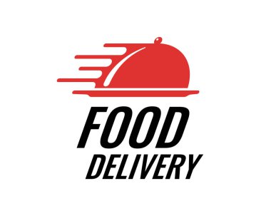 Restoran catering şirketi için yiyecek dağıtım logosu konsepti. Kafe iş logoti vektör illüstrasyonunu ifade et