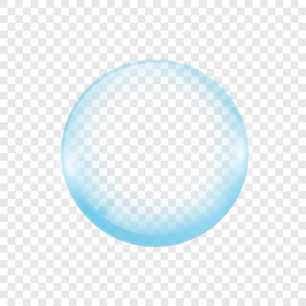 Realistic transparent soap or water bubble. Big translucent glass sphere with glares and shadow. Isolated vector transparency orb illustration — Stock Vector