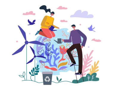 İnsanlar dünya okyanus kavramını kurtarır. Dünya 'yı sulayan kadın ve erkek. Çevre dostu yeşil enerji çevre koruma günü. Küresel ısınma ve iklim değişikliğinin önlenmesi. Ekoloji bakımı