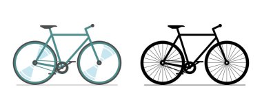 Bisiklet rengi ve siyah simge seti. Beyaz arka planda bisiklet tekeri renkli siluet işareti. Motosiklet Şehri Taşımacılık Aracı sembolü çizimi