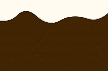 Dondurma ya da çikolatalı waffle 'ın üstünde yoğurt. Kızarmış bisküvilerin üzerine beyaz krema ya da süt damlaları akar. Jöleli gofret tatlı pasta dokusu. Pankart veya poster için vektör arkaplan şablonu