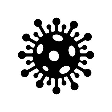 Coronavirus siyah ikonu. 2019-nCoV romanı Corona virüsü salgını. Solunum yolu enfeksiyonu risk hastalığı ve covid-19 grip salgını amblemi. Vektör izole edilmiş sembol çizimi