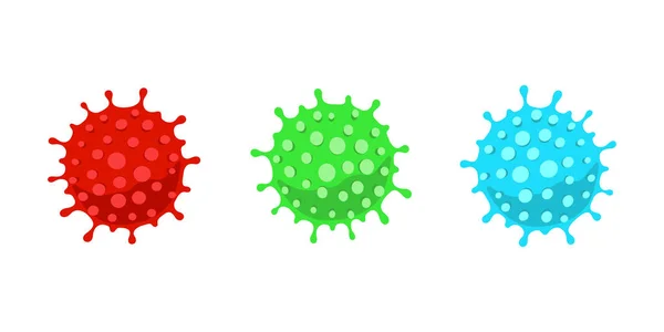 Coronavirus rot, grün und blau Symbolset. 2019-nCoV neuartiger Ausbruch des Coronavirus lineares und farbiges Zeichen. Atemwegsinfektionskrankheiten und Covid-19 Grippeepidemie Vektor Emblem Sammlung — Stockvektor