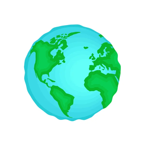 Icono del planeta Tierra. Mapa del mundo en forma de globo símbolo. América del Sur y del Norte, África y Europa continentes y océanos aislados eps ilustración sobre fondo blanco — Vector de stock