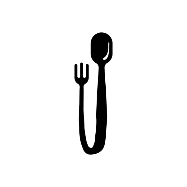 Lettera iniziale U food logo design concept transizione dalla forchetta al cucchiaio. Modello di simbolo grafico vettoriale disegnato a mano per caffè, ristorante, attività di cucina. Illustrazione di schizzo ruvido isolato — Vettoriale Stock