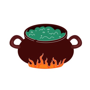 İksir kazanda ateşte kaynıyor. Çizim vektörü izole çizimi