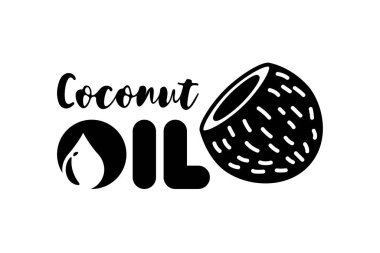 Hindistan cevizi yağı logosu tasarımı. Organik doğal hindistan cevizi ürünü ambalajlı marka kimlik logoti şablonu. Eko şirketi için izole edilmiş Coco damla işareti