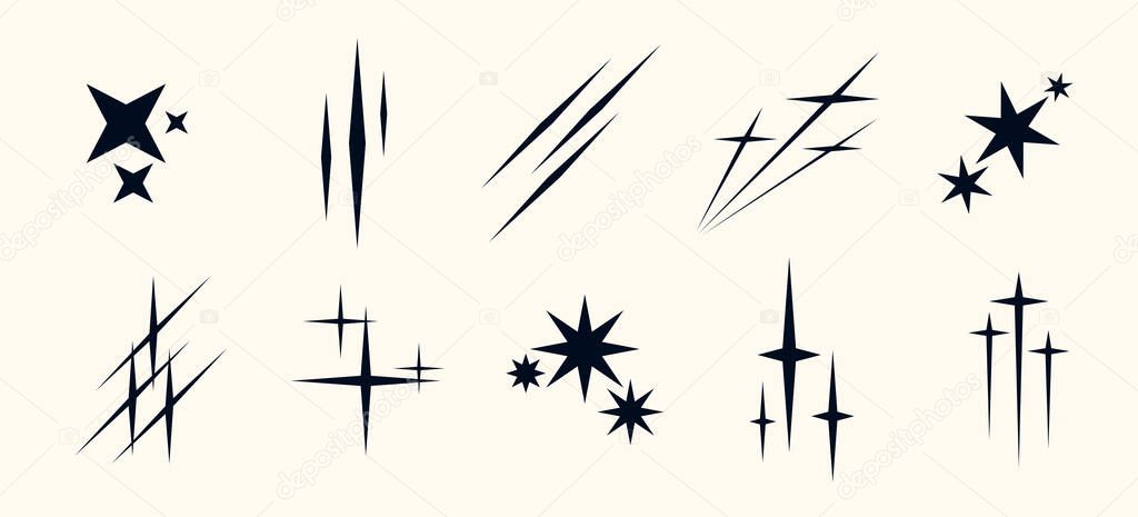 Modern starburst shape with twinkle light and glitter glow. Abstract geometric star symbol with retro charm. Vector illustration for festive or anniversary decoration.