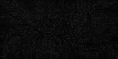 Minimalist yapay zeka devre kartı, beyaz dijital şebeke ve temiz siyah yollar. Bu fütüristik teknoloji deseni akıllı fintech sistemleri, kuantum ağları ve yapay zeka mimarisini temsil eder..