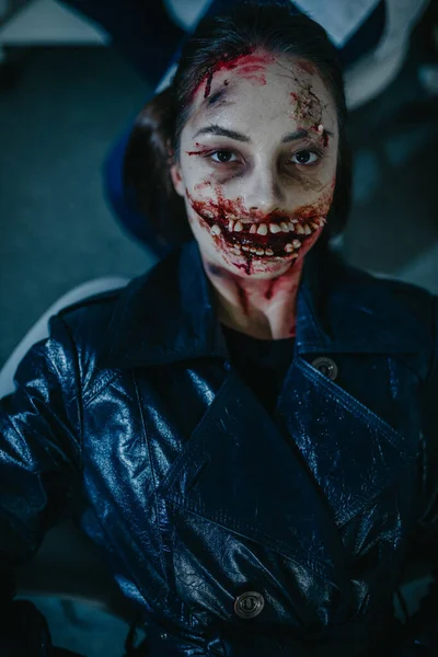 Portrait Woman Image Ugly Bloody Mutant Monstrous Teeth Cosplay — Stock Photo, Image