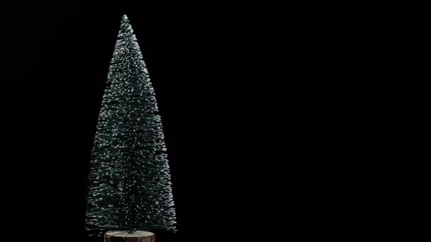 ต้นคริสต์มาสที่น่าทึ่งหมุน แยกกันอยู่บนสีดํา สุขสันต์วันคริสต์มาส ปีใหม่ 2021 . — วีดีโอสต็อก