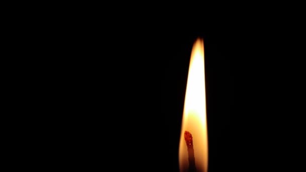 Hořící svíčka zblízka na černém pozadí prostor pro text — Stock video