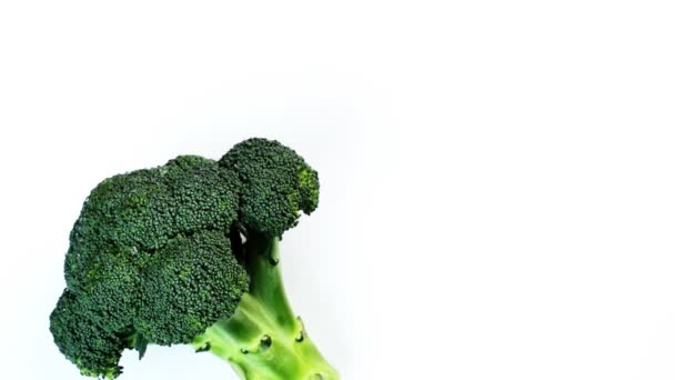 Zelená brokolice se otáčí. Nikdo se netočí a neotáčí izolovaně na bílém pozadí zavěšeném ve vzduchu. Čerstvá zelená zelenina. — Stock video