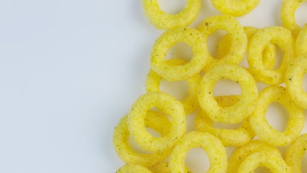 Onion chips rings concept flat light. white background background. Rotating — Stock Video